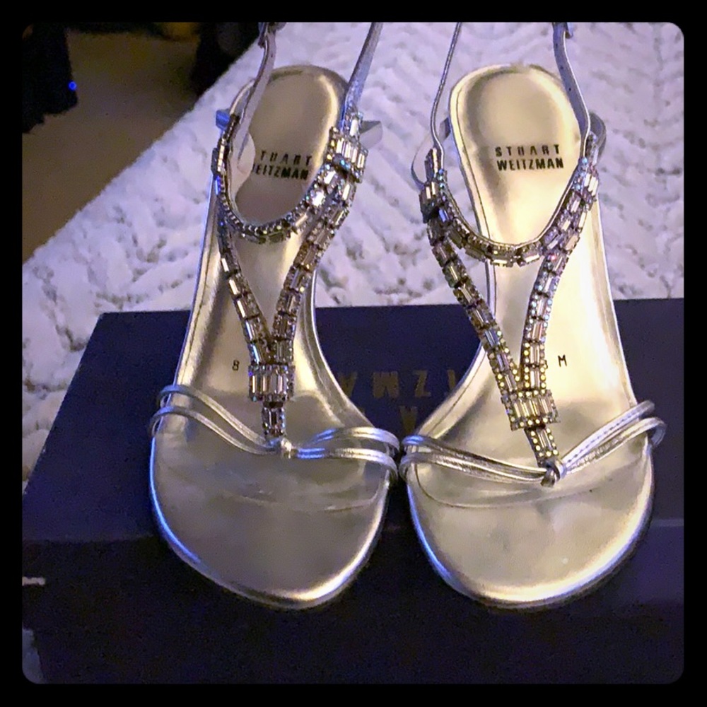 Stuart Weitzman Eiffel Silver Crystal Size 8 M